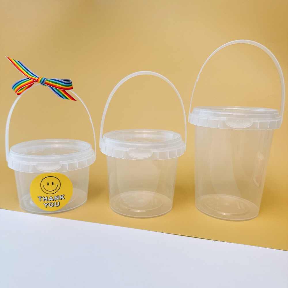 손잡이 원형 포장 용기 바스켓 투명 플라스틱 원통 케이스 쿠키통 280ml : 제이유닉