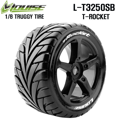루이스타이어 L-T3250SB T-ROCKET 1/8 Truggy Tire Soft/Black Spoke Rim / 0 Offset / Mounted (반대분, 본딩완료) : hobbyline 하비라인