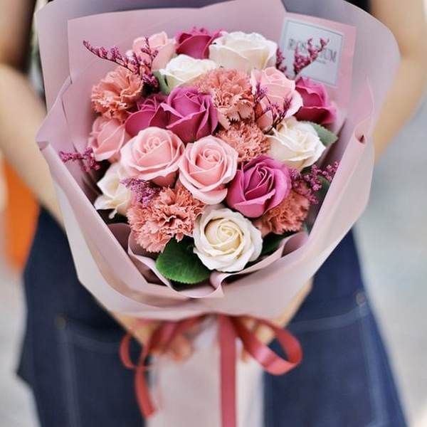 로사리움 핑크 장미 비누 꽃다발 카네이션 졸업식 연주회 유치원 학예회 여자친구 화이트데이 축하 선물 어버이날 부모님선물 -인증 : 하늘집
