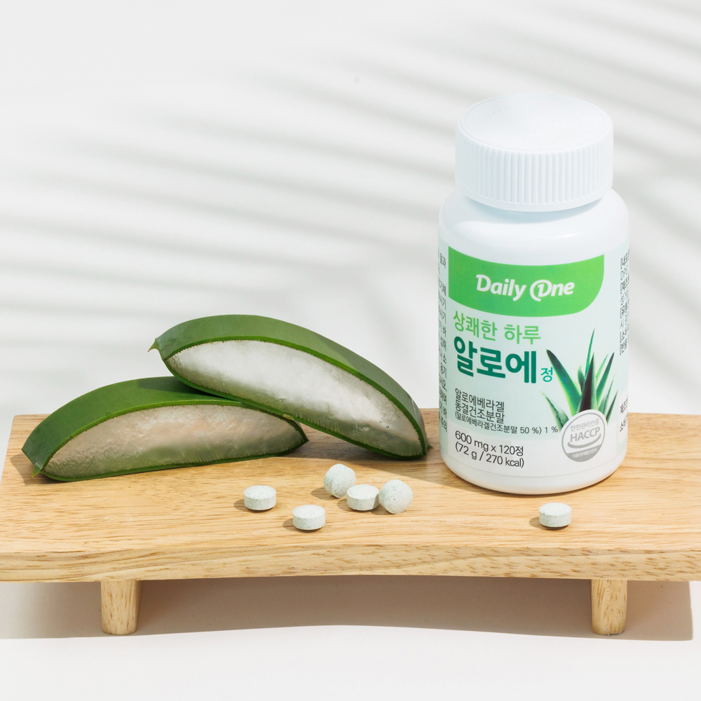 데일리원 상쾌한 하루 알로에정 알로에 베라 겔 600mg X 120정 5통 : 데일리원