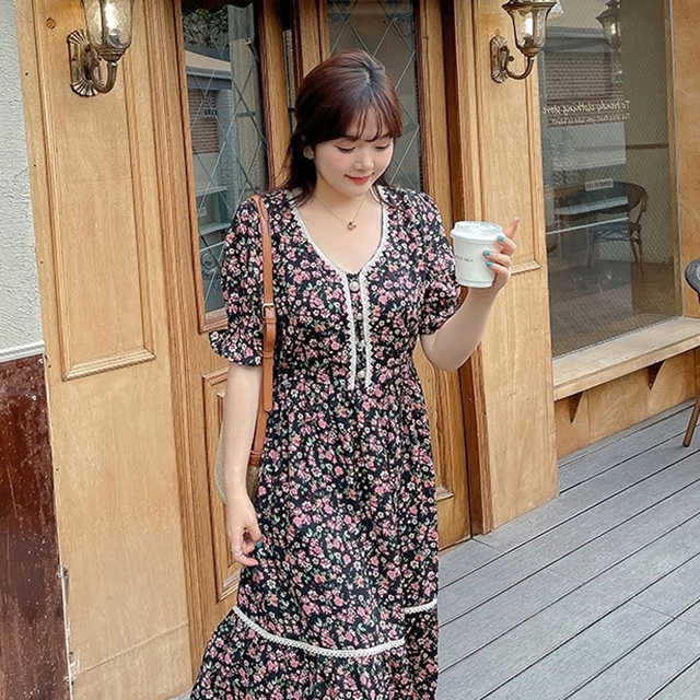 여성 린다 브이 넥 플라워 롱 원피스 : 모이라마켓