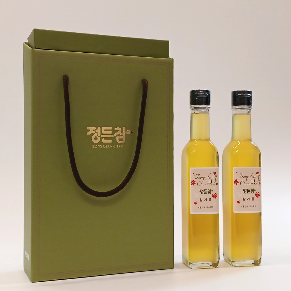 정든참 저온압착 참기름 250ml 2개 선물세트 중국산 통참깨100% : 정든참