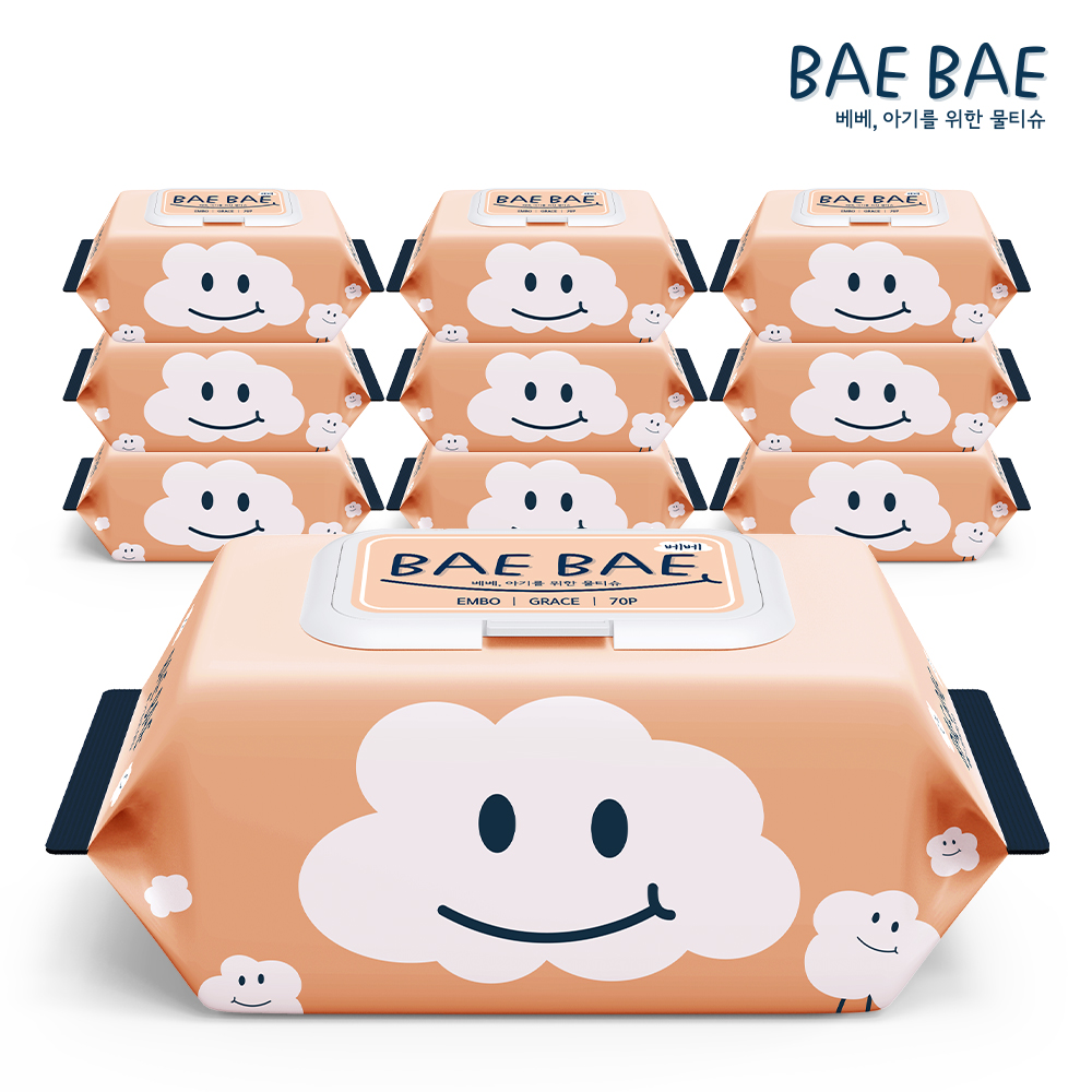 BAEBAE(베베) 아기물티슈 GRACE 캡형 70매 10팩/20팩 : GreenLab