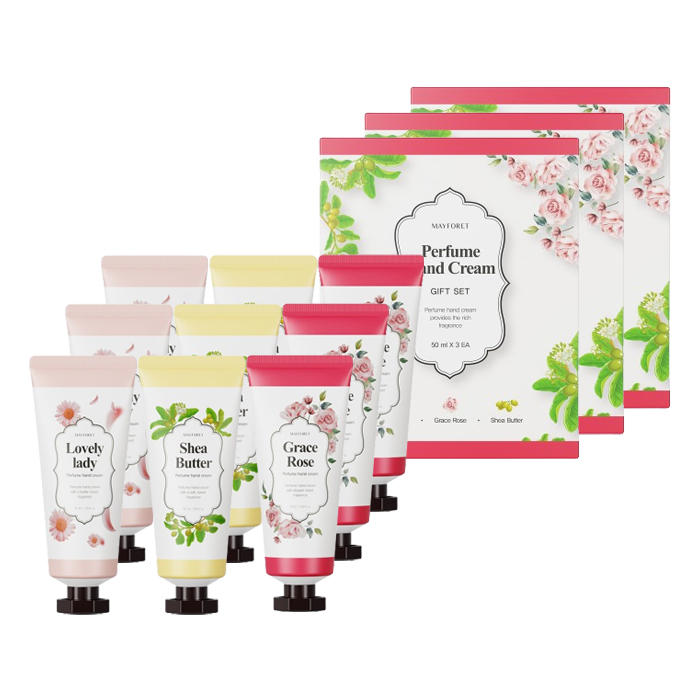메이포레 퍼퓸핸드크림 3종세트 3개묶음 50ml (그레이스로즈3 + 시어버터3 + 러블리레이디3) : 에코제이몰
