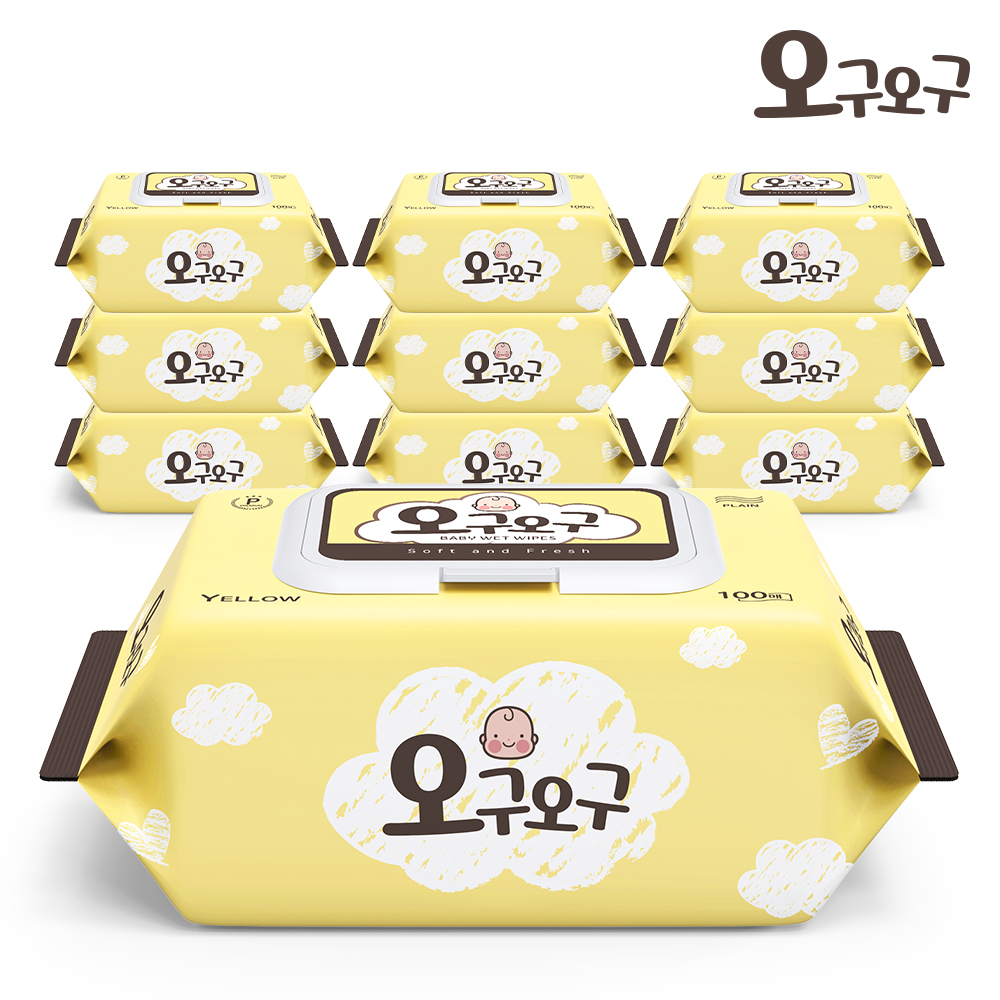 오구오구 아기물티슈 옐로우 대용량 100매 10팩 캡형 : GreenLab