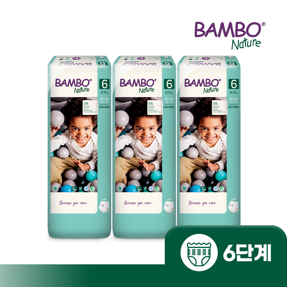 밤보그린 아기 기저귀 6단계 팬티형 대용량 1박스(38매입x3팩) : MOWM