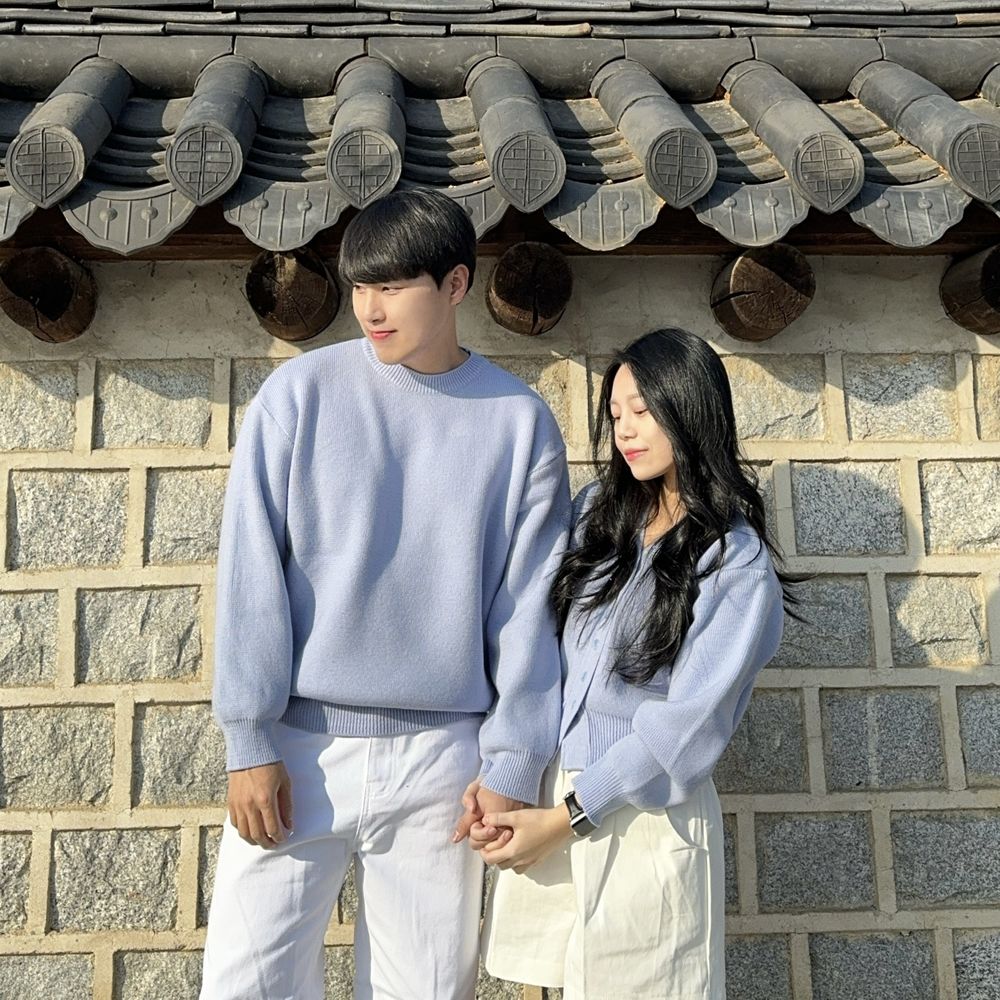 에이미 반가다 크롭 가디건 라운드 니트 데이트 봄 커플 시밀러룩 4color : 몽쉘커플