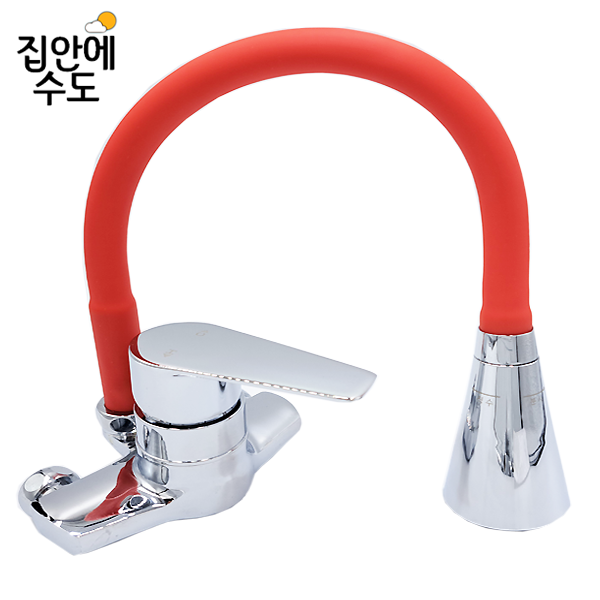 국산 고급형 벽붙이수전 투홀벽수전 주방 싱크대 거위목 씽크 컬러 수도꼭지 자바라 코브라 : 집안에수도
