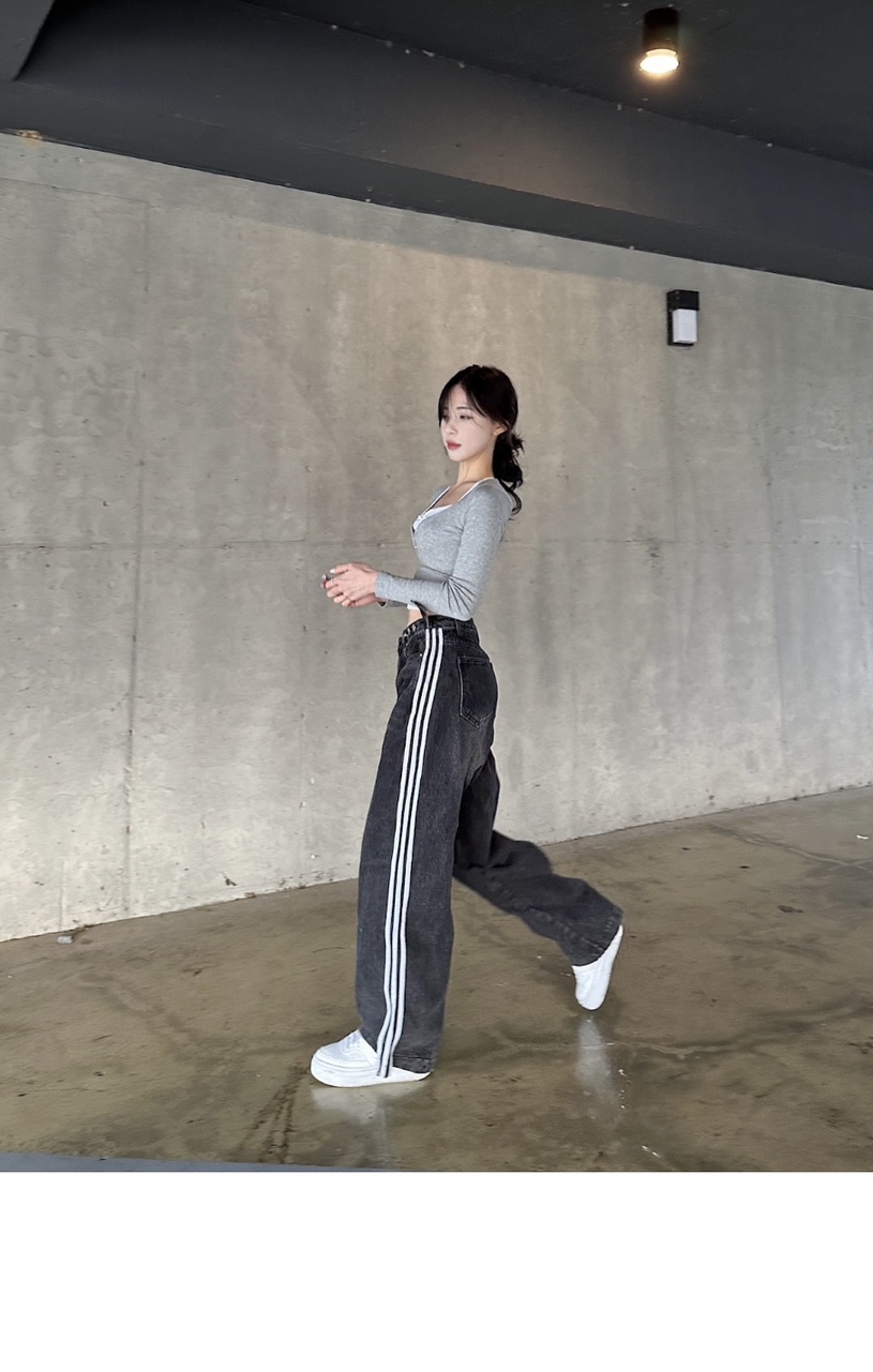 트랙 와이드 데님 팬츠 : 도헤 Dorer