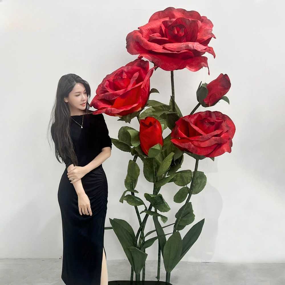 자이언트 장미 꽃다발 포토존 대형꽃 꾸미기 유치원 학교 버건디 장미 5송이/소형 : 밤부우쟈
