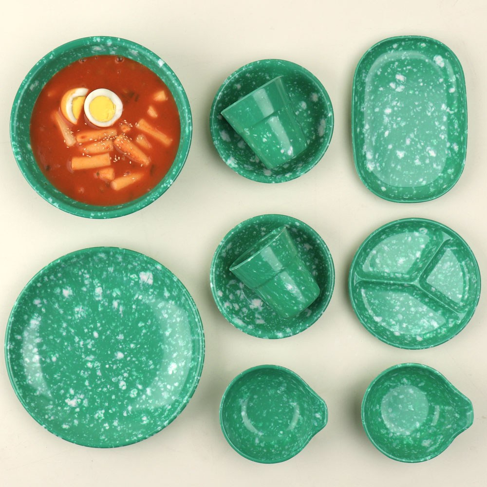 레트로 떡볶이 분식 그릇 포장마차 캠핑 접시 10종세트 그린 1set : 아웃스토리
