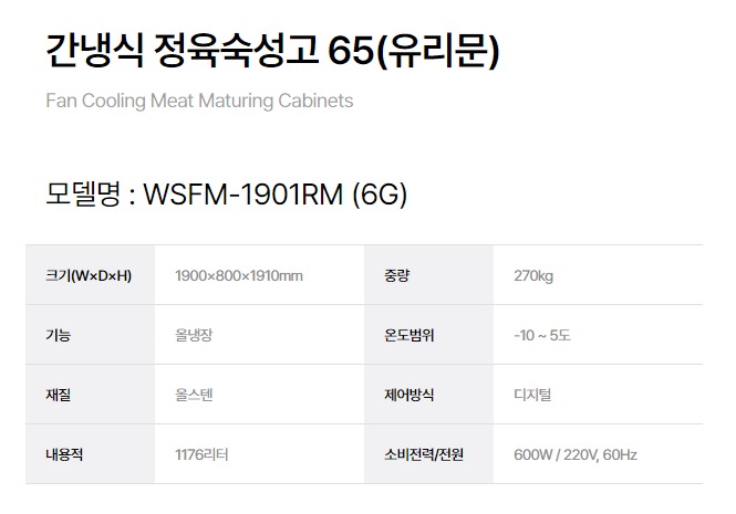 그랜드우성 WSFM-1901RM 숙성고 고기 간냉식 고급형 65박스 : 우성냉동