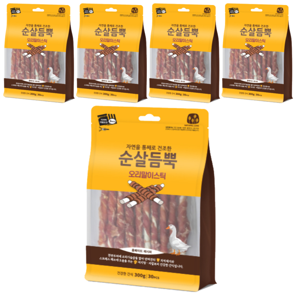 건강한 간식 순살듬뿍 오리말이 스틱, 300g, 5개 : 주식회사 씨엠몰