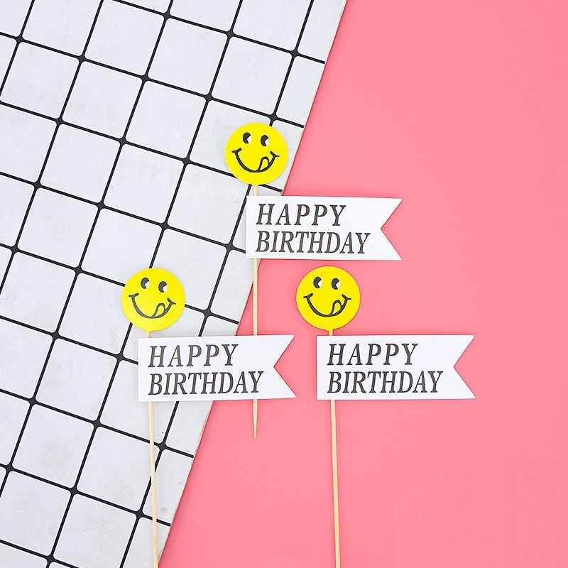 스마일 깃발 생일축하 토퍼 데코픽 케이크장식 : 즐리파티