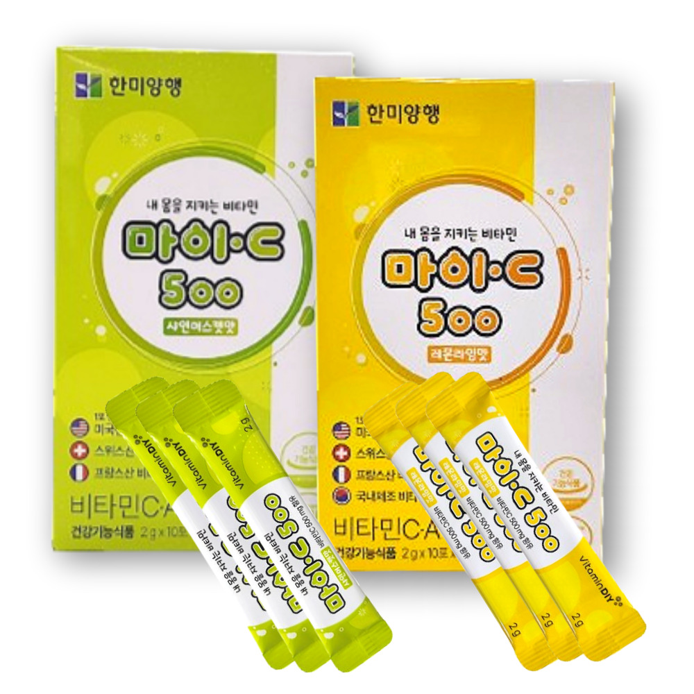 한미양행 마이C 500 레몬라임맛 샤암머스캣맛 비타민 C A D E B2 함유 30포입 : 에이치에스메디팜