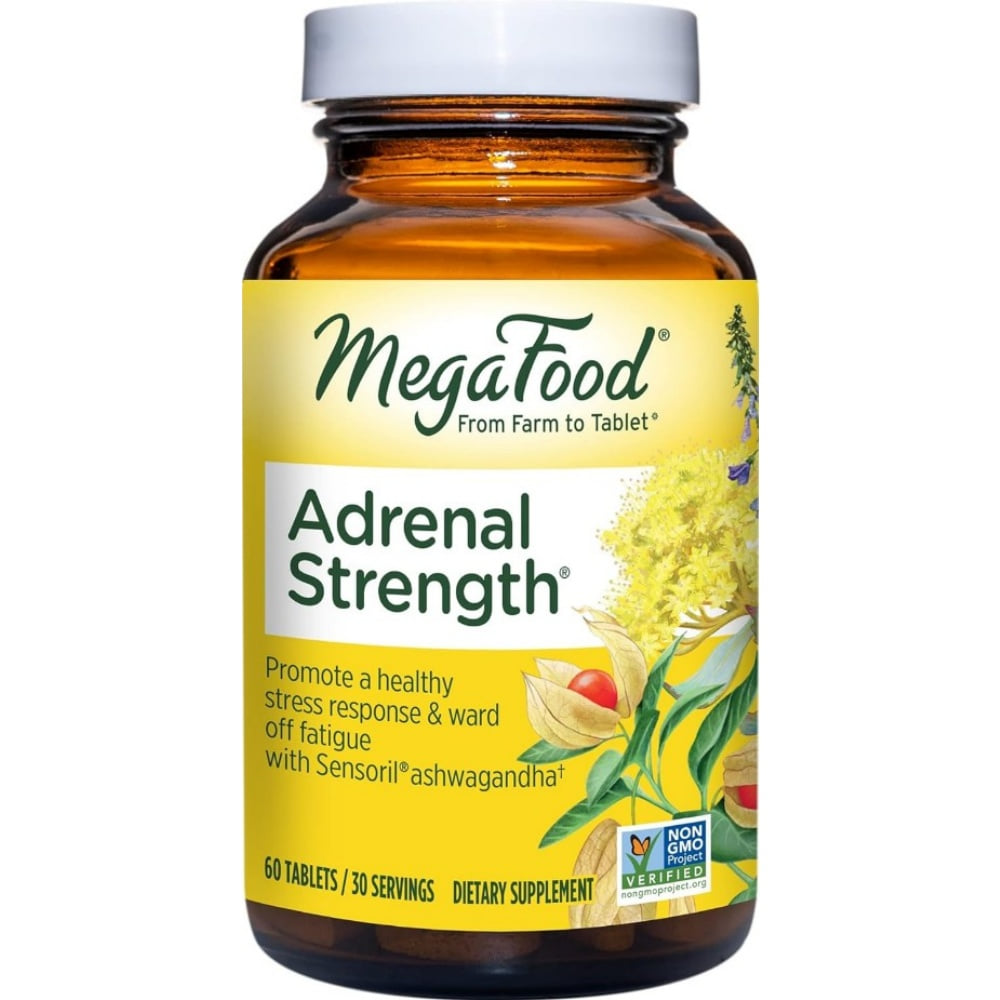 MegaFood  Adrenal Strength 메가푸드 비타민 C 판토텐산 마그네슘 아슈와간다 홀리 바질 황기 엘 세린 영지버섯 함유 60정 : 건강한 캡슐