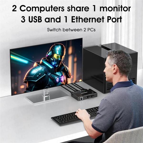 MZX KVM 스위치 RJ45 이더넷 HDMI 도킹 스테이션, 4K USB 허브 스플리터, 컴퓨터 노트북 PC 데스크탑 스위처 선택기 : 샵콰트로