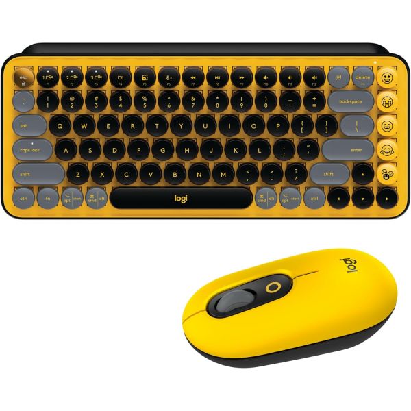 Logitech POP 무선 마우스 및 키 기계식 키보드 콤보 사용자 지정 가능한 이모티콘 사일런트 터치 정밀속도 스크롤 디자인 블루투스... 