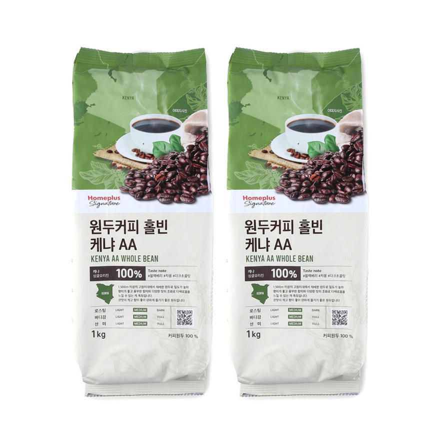 홈플러스시그니처 원두커피 홀빈 케냐 AA 1kg, 2개 : 닛시몰