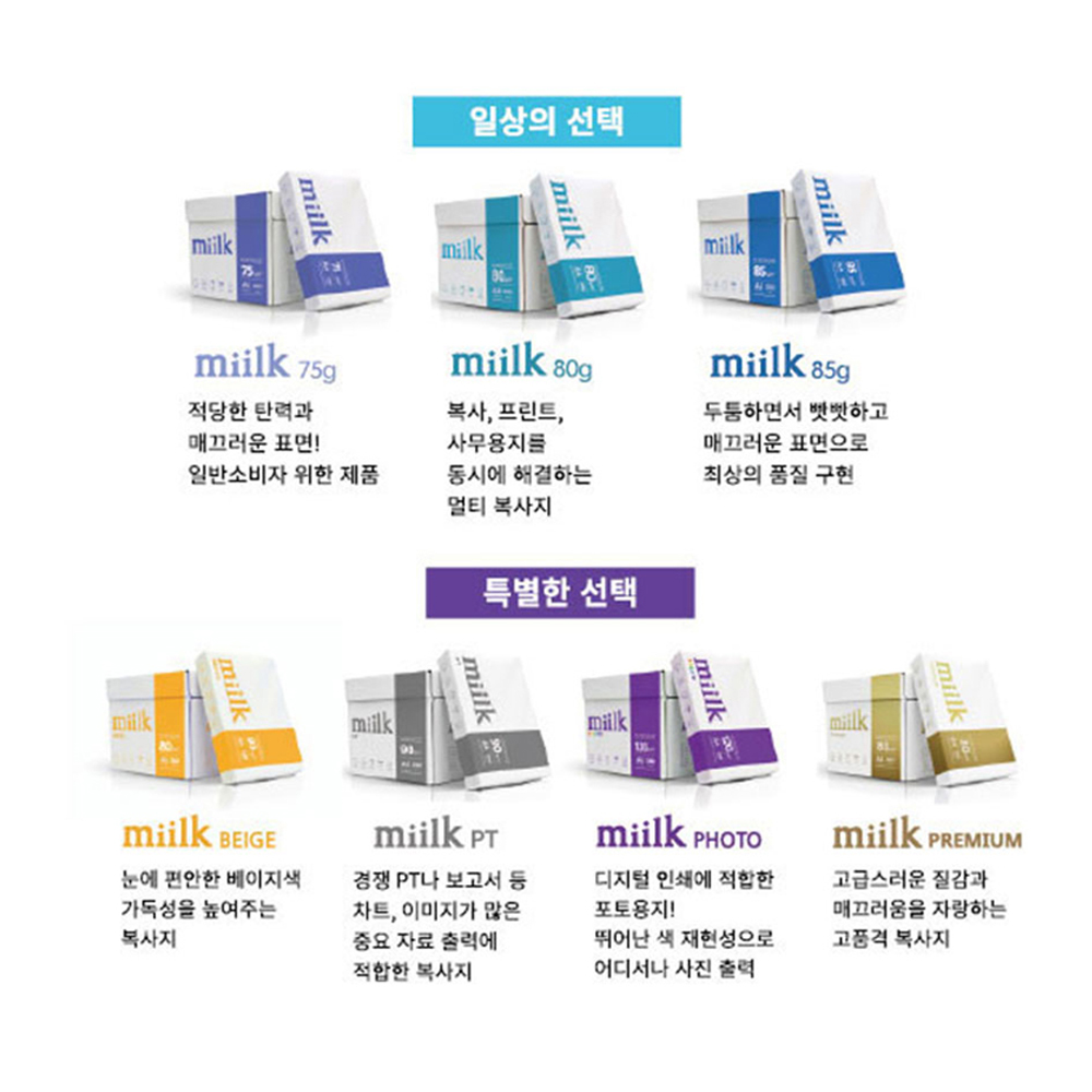밀크 베이지 A4 미색 미색지 80g 2500매 2박스 a4용지miilk 밀크a480g : 오피스하나