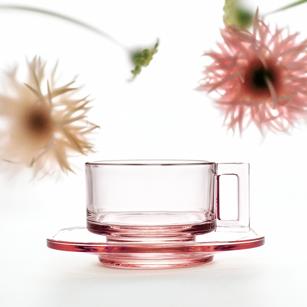 [아르노글래스] 컵앤소서 핑크 2set : ARNO GLASS