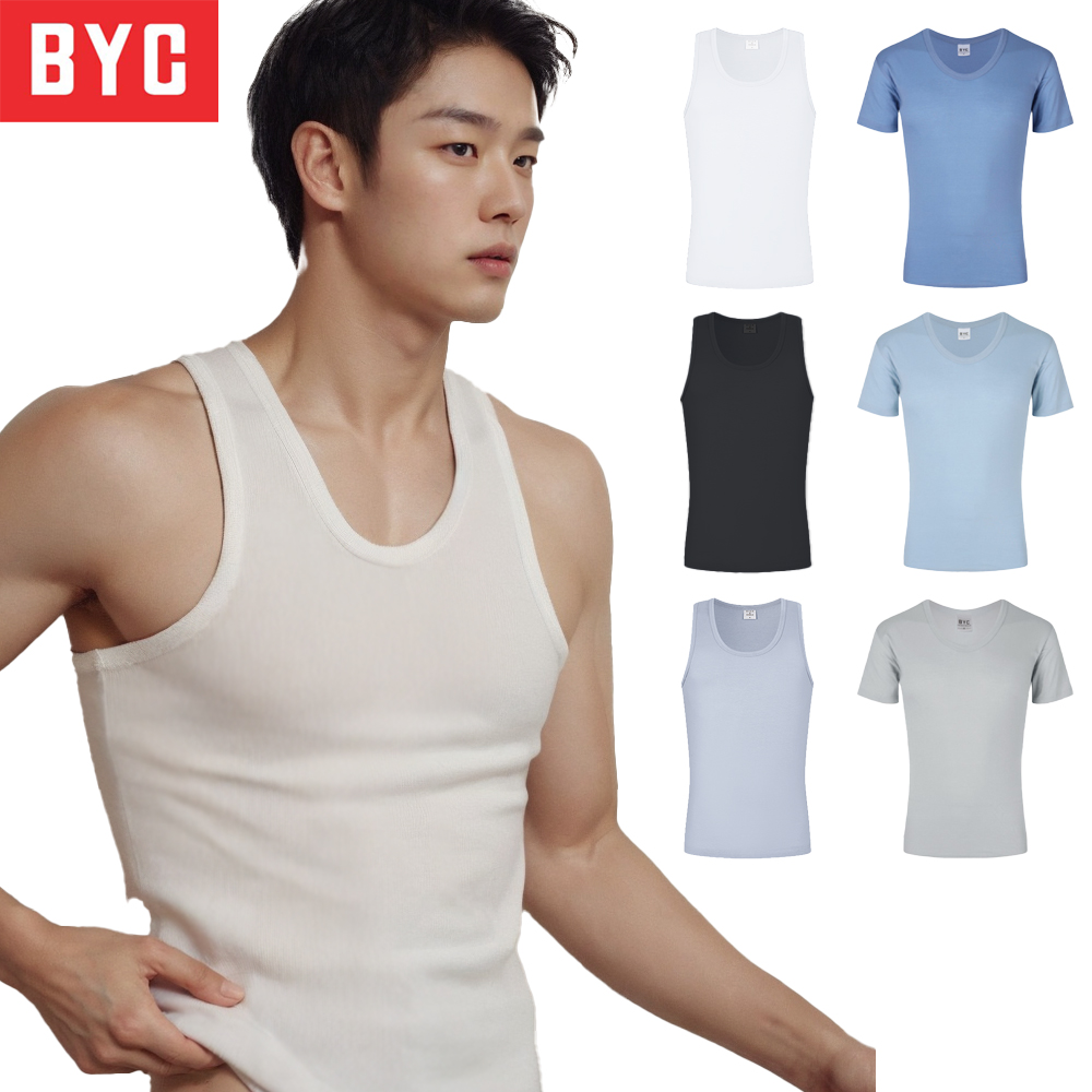 BYC 남자 런닝 메리야스 순면 민소매 반팔런닝 에어로쉬 기능성 : B Y C 중앙유통