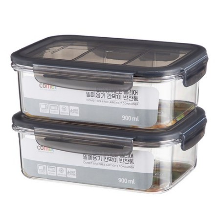 코멧 BPA FREE 클리어 밀폐용기 칸막이 반찬통 900ml : 느끼미야