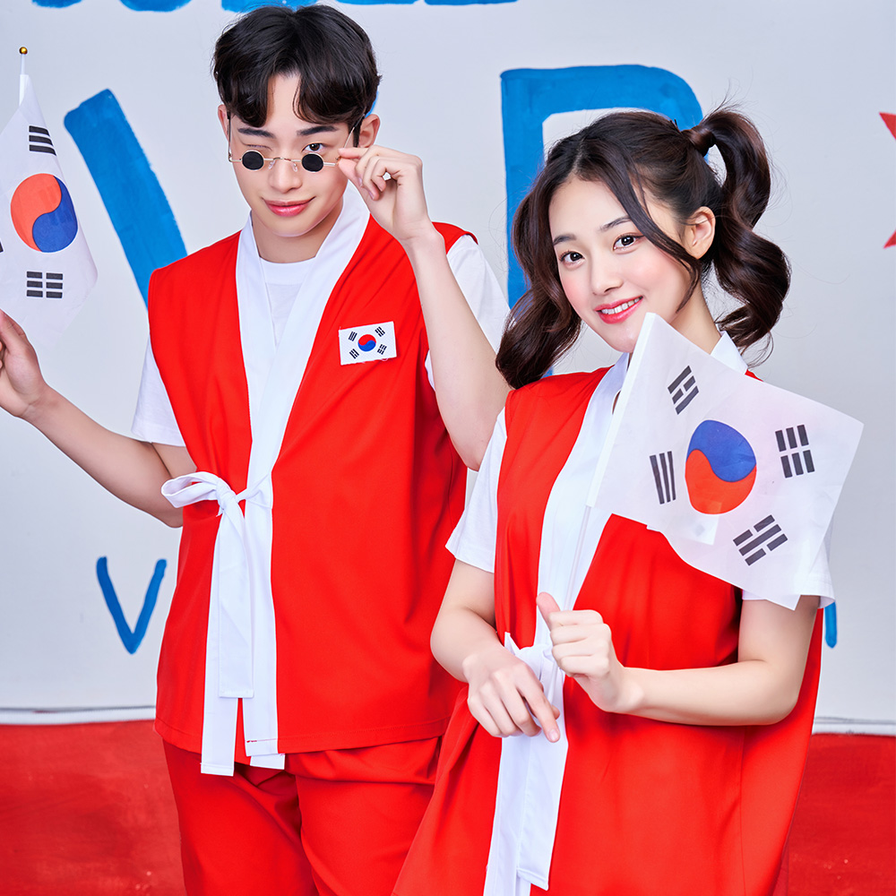 나라사랑 한복조끼 레드 한복코디 체육대회 학교축제의상 반티세트 : 로:켓:마:켓