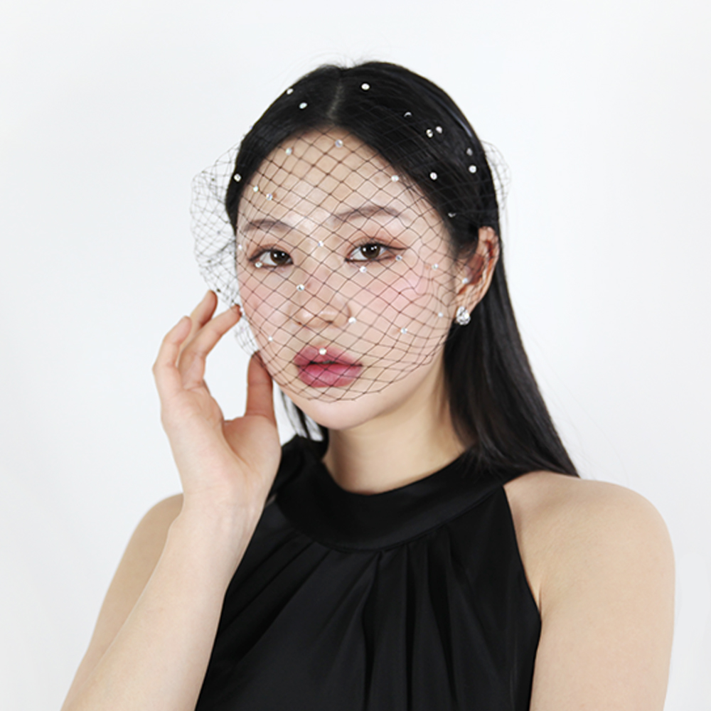 블랙 헤어밴드형 페이스 베일 (머리띠) / 셀프웨딩악세사리 : 숲속드레스2