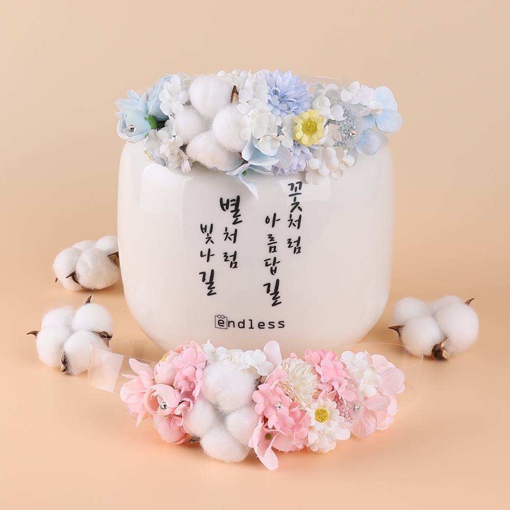엔드리스 목화꽃길 유골함리스(핑크/블루)2종택 납골당조화 봉안당 꾸미기 추모꽃 화관 장식 : 위드하우트