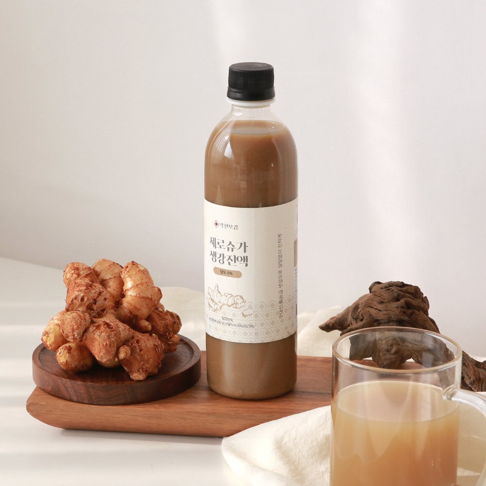 [약선보감] 국내산 수제 생강청 차 진액 제로슈가 500ml 단맛 0% : 우리꽃 연구소