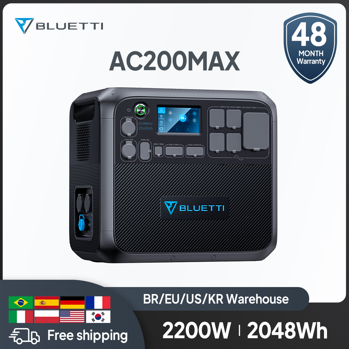 블루투스 휴대용 발전소 가정용 충전 스테이션, 태양열 발전기, 야외 캠핑, AC200MAX, 2048Wh, 2200W : 레드하우스77