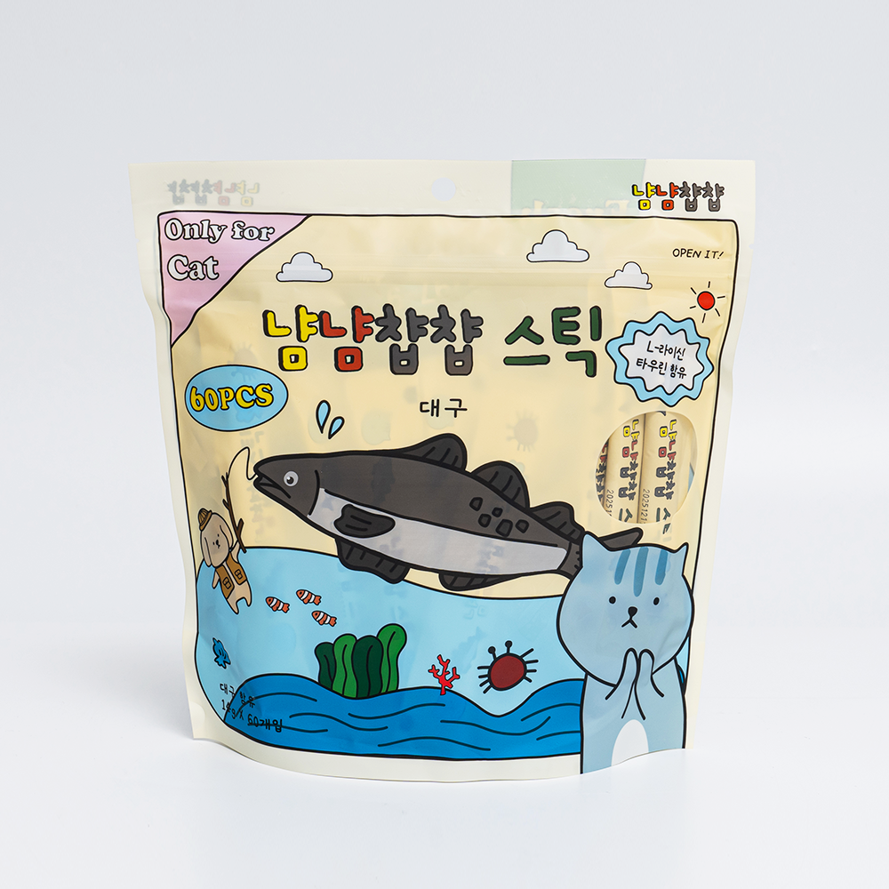 냠냠챱챱 엘라이신 대용량 스틱 대구, 14g, 60개 : 펫스코