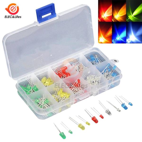 LED 다이오드 모듬 키트 흰색 녹색 빨간색 파란색 노란색 주황색 F3 F5 발광 DIY 조명 전자 3mm 5mm : 에이치케이종합부품