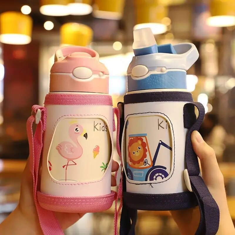 보온병 물병 오리 충전 빨대 316 스테인리스 스틸 진공 플라스크 텀블러 보온 컵 400ml : 퀸덤컴퍼니