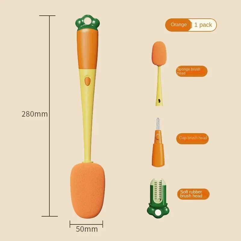 다기능 컵 브러시 당근 모양 청소 스폰지 긴 손잡이 물병 캡 갭 3 in 1 : 퀸덤컴퍼니