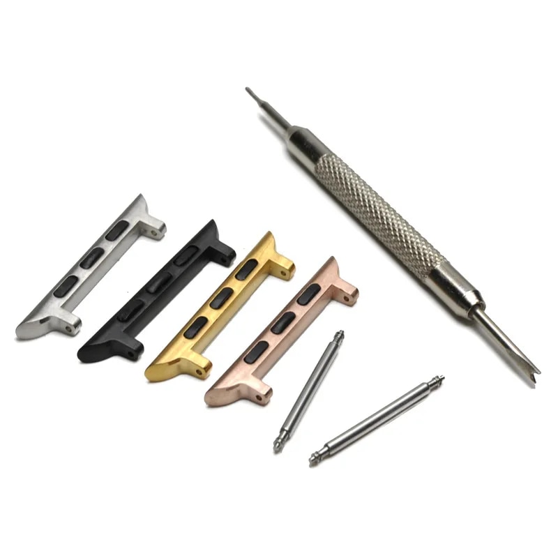 애플 워치 커넥터용 DIY 316L 스테인레스 스틸 교체 스트랩 어댑터 아이워치 매트 카펫 러그 스프링 바 릴리스 조립 도구 : 퀸덤컴퍼니