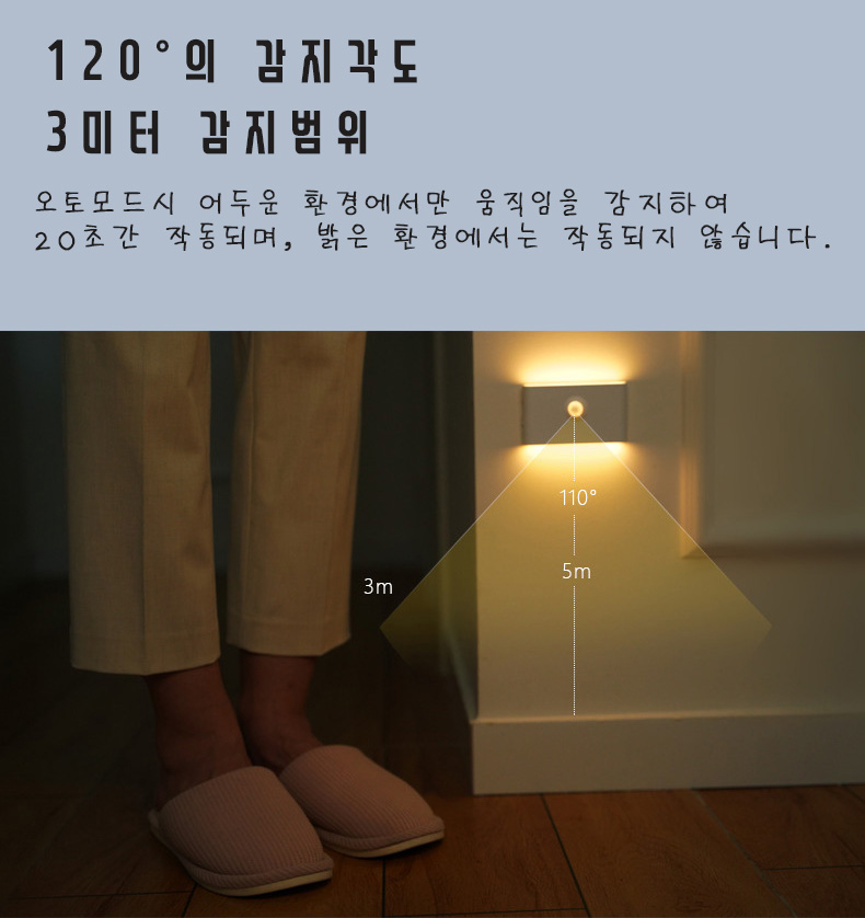 LED센서등 자석 충전식 무선센서등 현관센스등 스마트등 : 바닐라마운틴
