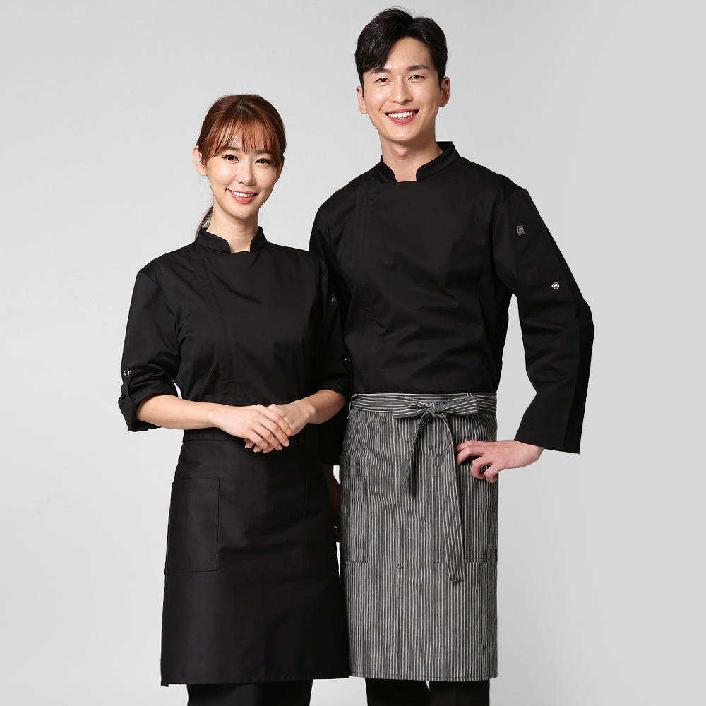 블랙줄 더블포켓 주방랩앞치마 / 바리스타 식당 셰프 : 나래유니폼