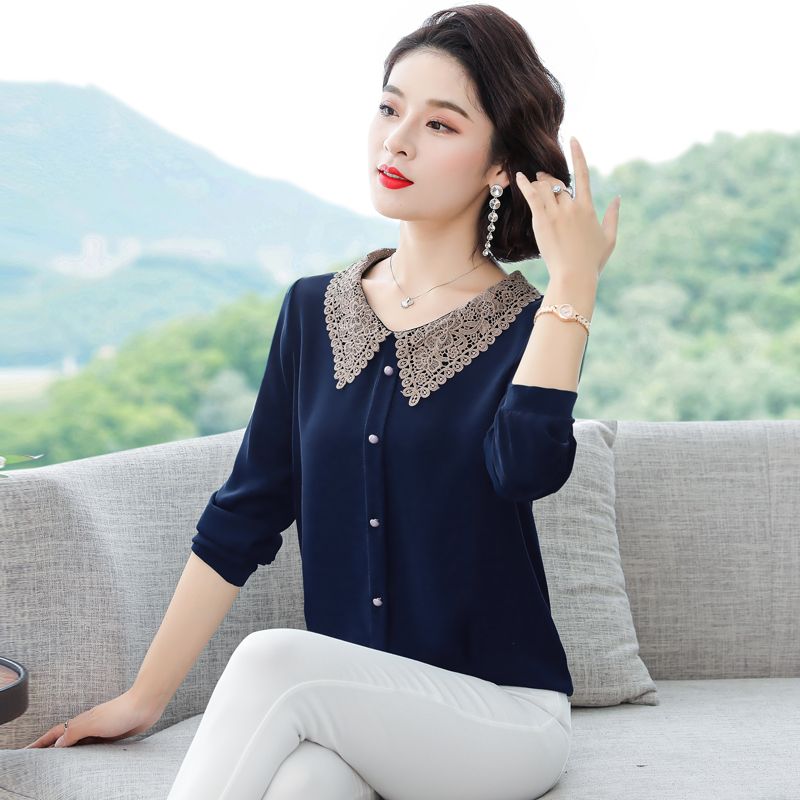 [항공특송] 빅사이즈 엄마옷 봄신상 중장년 엄마 블라우스 긴팔 40대 패션상의 : 웨일쓰