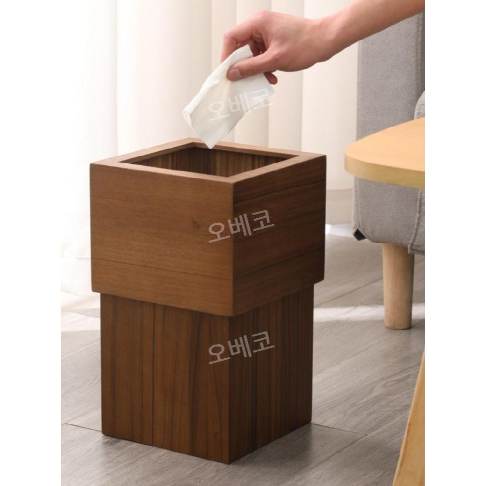 우드사각쓰레기통 거실 휴지통 높이50cm 인테리어 : 오베코샵