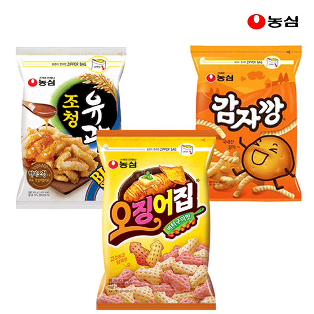 농심 대용량 스낵 지퍼백 감자깡 조청유과 오징어집 : 더싸군.