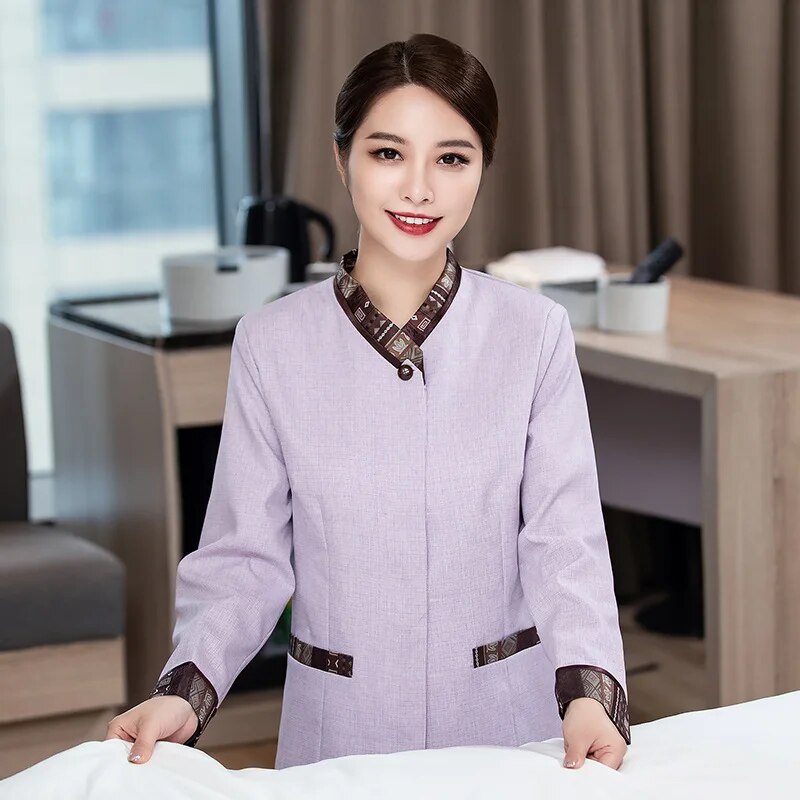 유니폼 아줌마 청소 서비스 긴팔 가을 호텔 부동산 칼라 작업 봄 : 보라별2