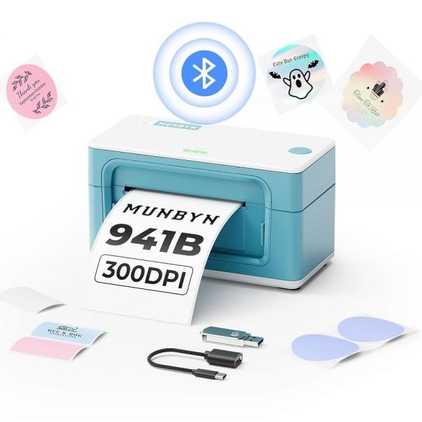 MUNBYN Bluetooth Thermal Label Printer 941B, Wireless 300DPI 4x6 Shipping for Small Business, Compat : 승우유통