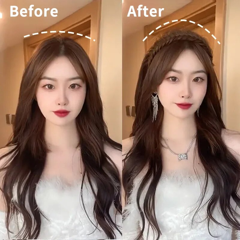 머리띠 가채 땋은 부분가발 볼륨 한복 헤어밴드 벼 꽈배기 띠 : 보라별2