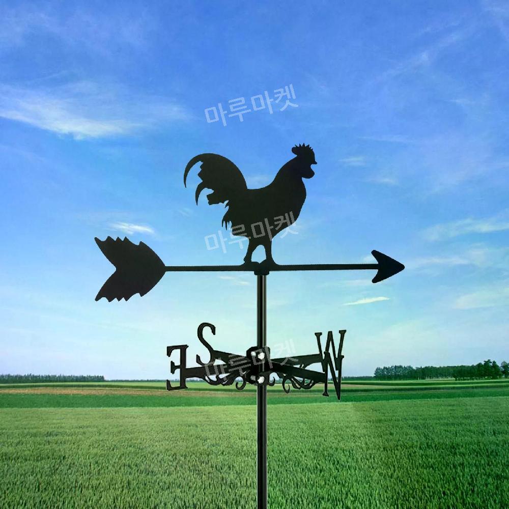 수탉 풍향계 실루엣 아트  검은 금속 병아리 바람 날개 야외 정원 장식 지붕 마당 건물 : 마루마켓8989