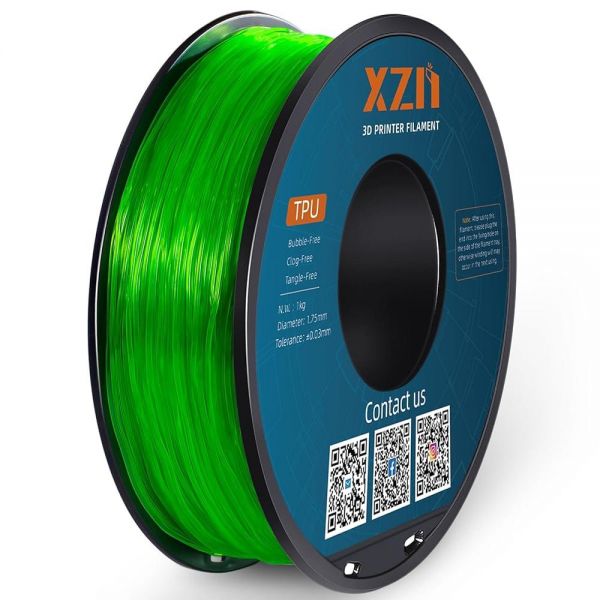 XZN Clear Green TPU Filament 1.75mm Flexible Roll, 95A Soft 3D Printer Filament, High Resilience, Ad : 승우유통