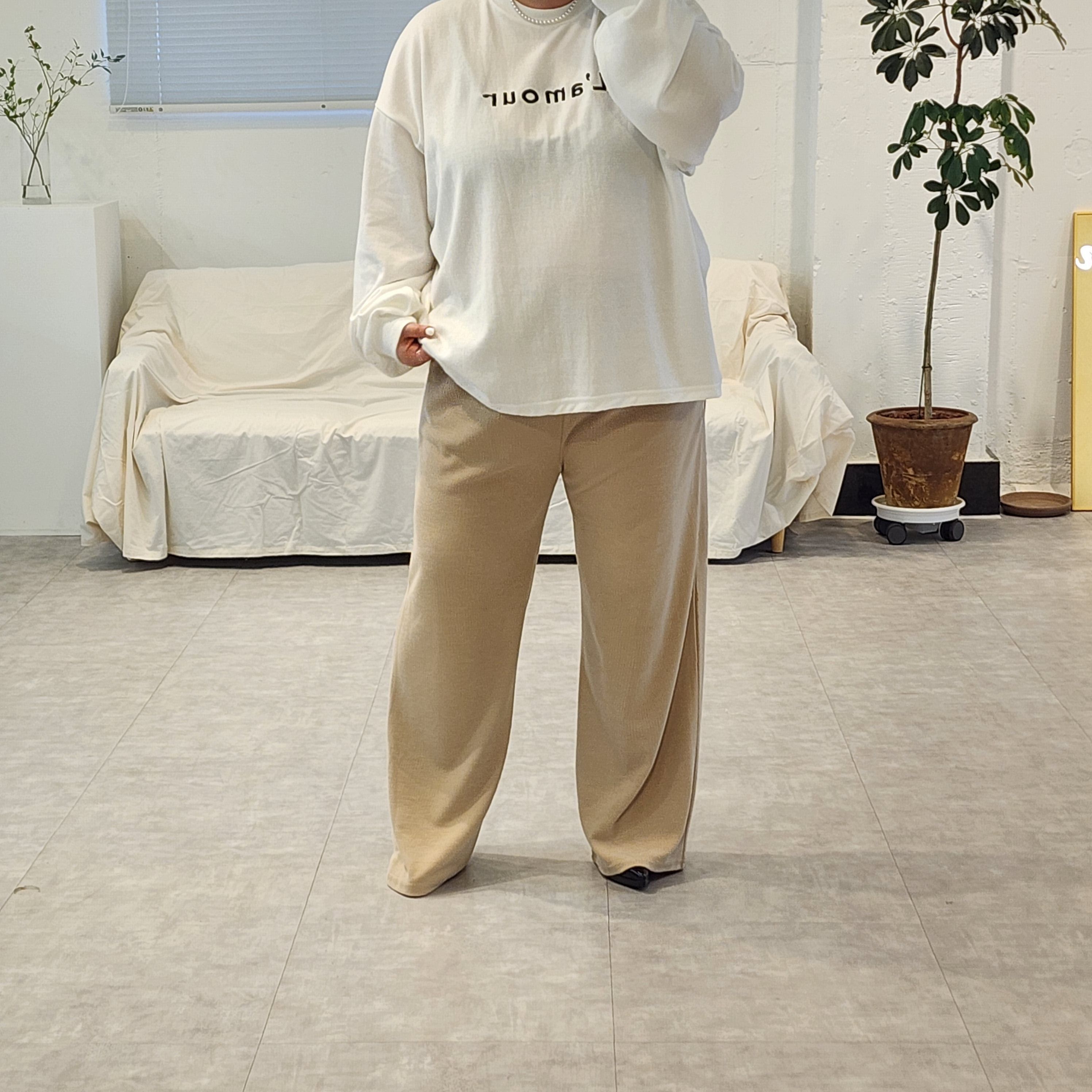 뮤뮤 소프트 잔 골지 일자 바지(빅사이즈 무료배송) : 쑥블랑