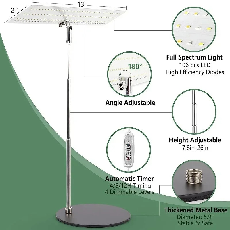식물성정 LED -  실내 책상 식물용 성장 조명 6500K 풀 스펙트럼 구즈넥 타이밍 식물 램프 씨앗 다육 : 포웨히A