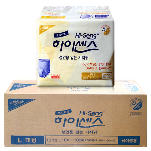 하이센스 언더웨어 성인용 입는 팬티 기저귀 대형 (L) 10매 x10개 : 티슈랜드